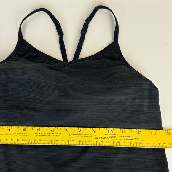 Saucony Black Grey Cropped Tights & Striped Tank Top Set M - Picture 12 of 13